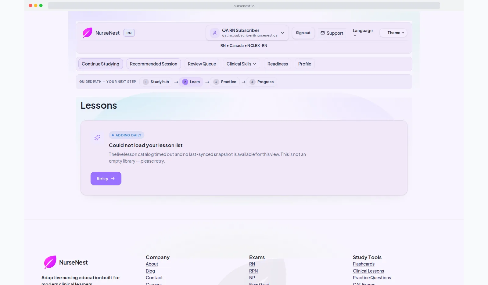 Allied health lesson page with clinical objectives and profession-specific teaching.